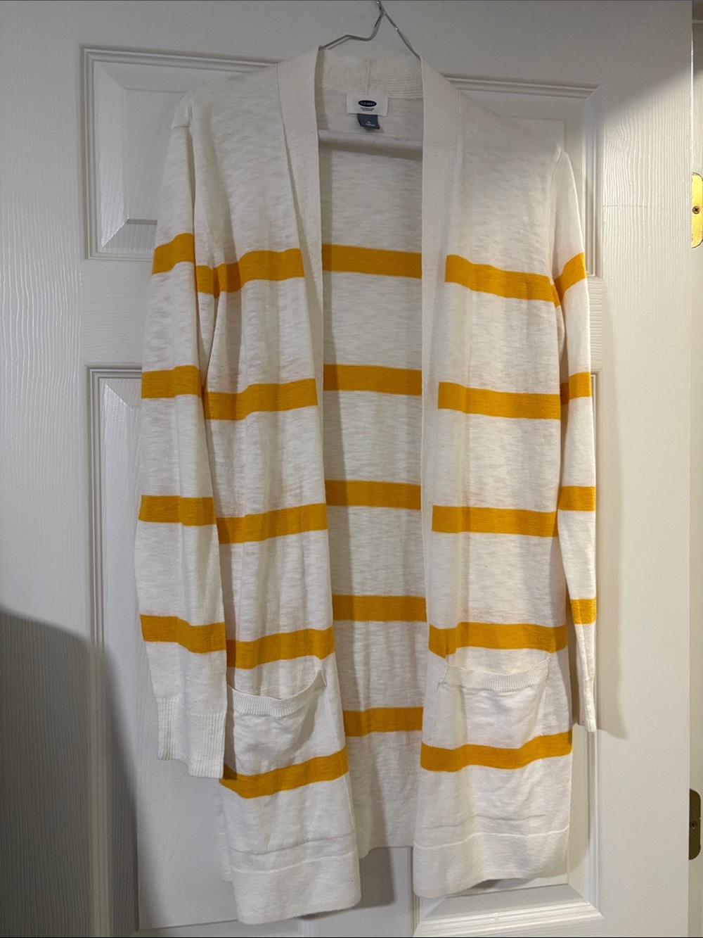 Old Navy White and Yellow Striped Open Cardigan